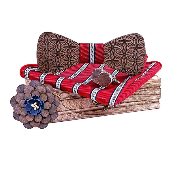 Взрывные модели деревянный галстук бабочка для свадьбы Розовый квадратная брошь