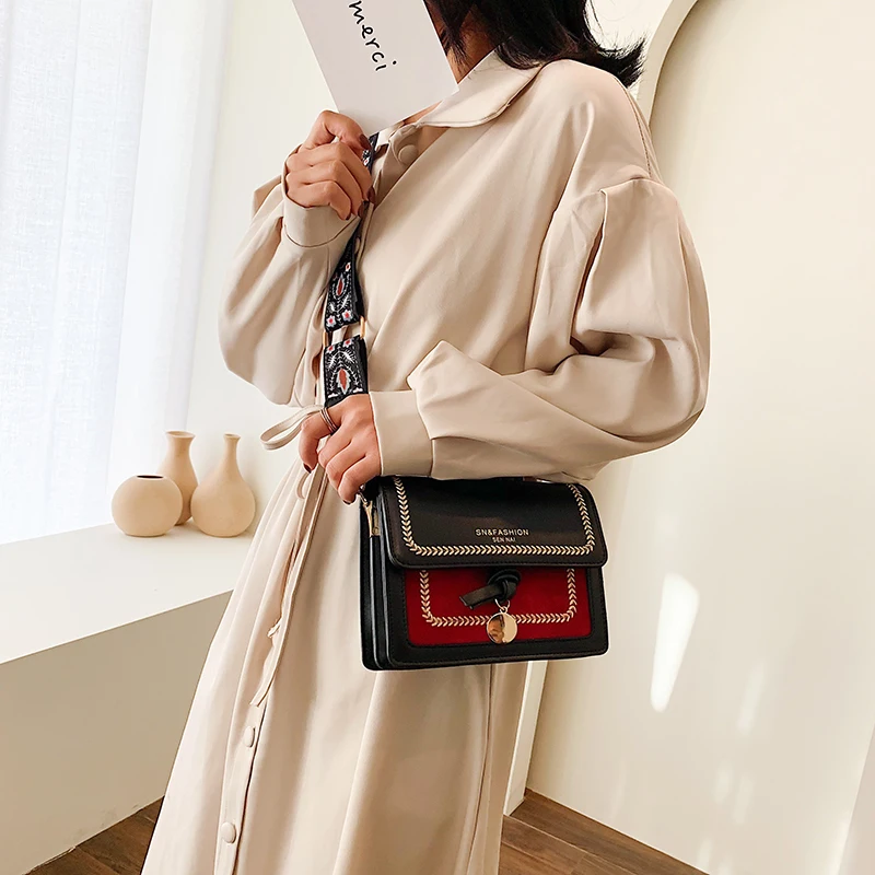 

CrossBody Bag Contrast Color Leather Crossbody Bags for Women Travel Handbag Shoulder Women Bag Simple Shoulder Messenger Bag
