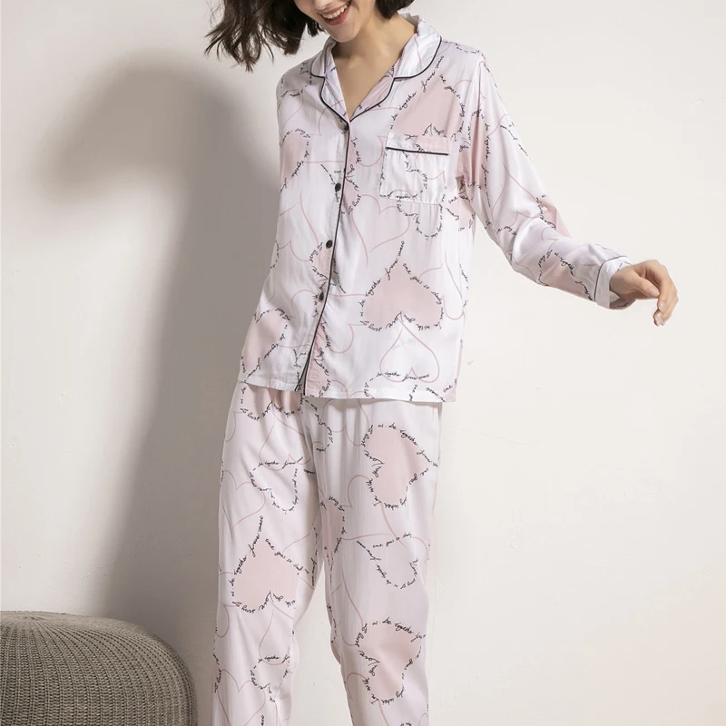 

Hasfia 2021 Spring Trousers Pajamas Set Womens Casual Printed Cotton Pajamas Suit Ladies Floral Viscose Night Clothes Plus Size