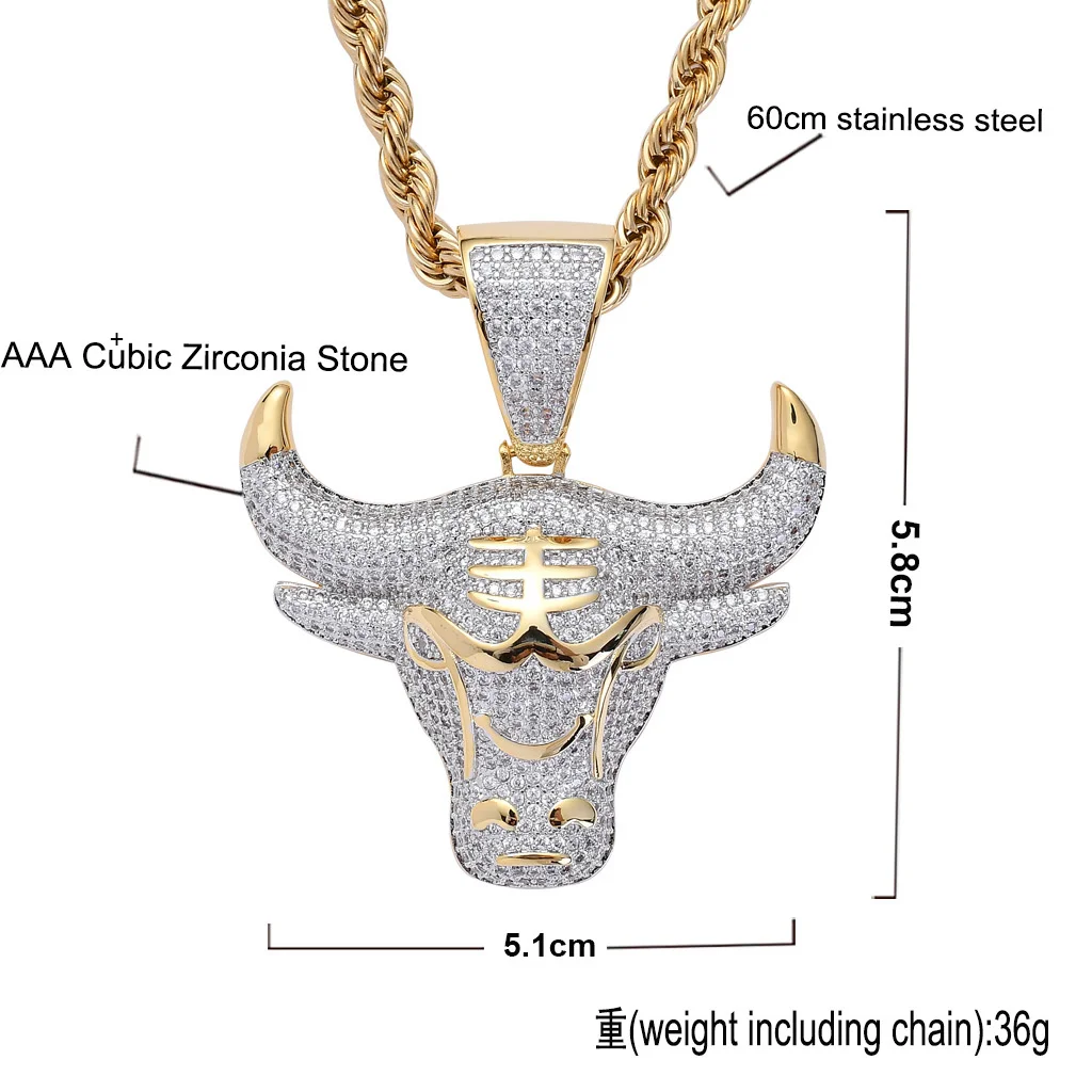 

2021 Retro New Hip Hop with Zircon Head Hiphop Daily Wear Pendant Necklace Light Luxury