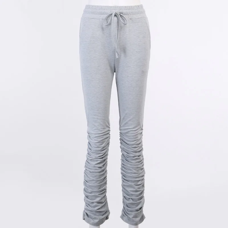 

Autumn new lace-up solid color pleated trousers