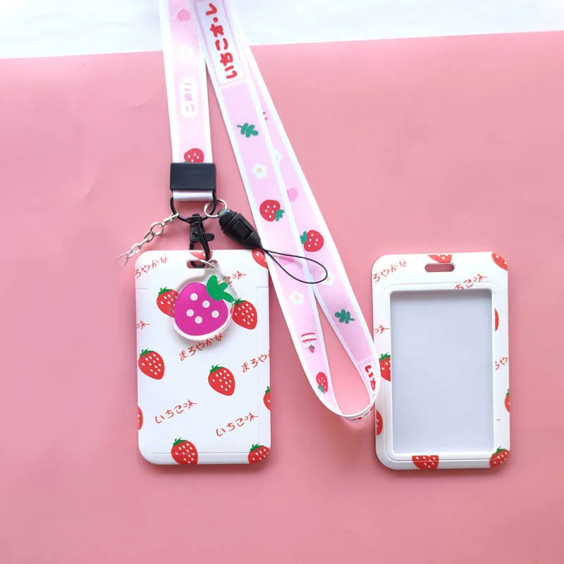 

New Fashion Cute Strawberry Avocado Lanyard Credit Card ID Holder Bag Student Women Travel Bank Bus Business Card Cover Badge