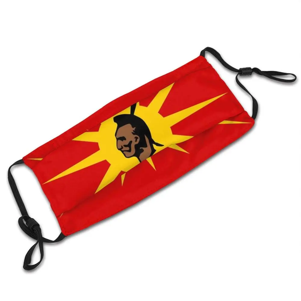 Маска из ткани с крутым смешным флагом Мохавк Воин Ирокез Канада и США желто-красного цвета высокого качества в HD.