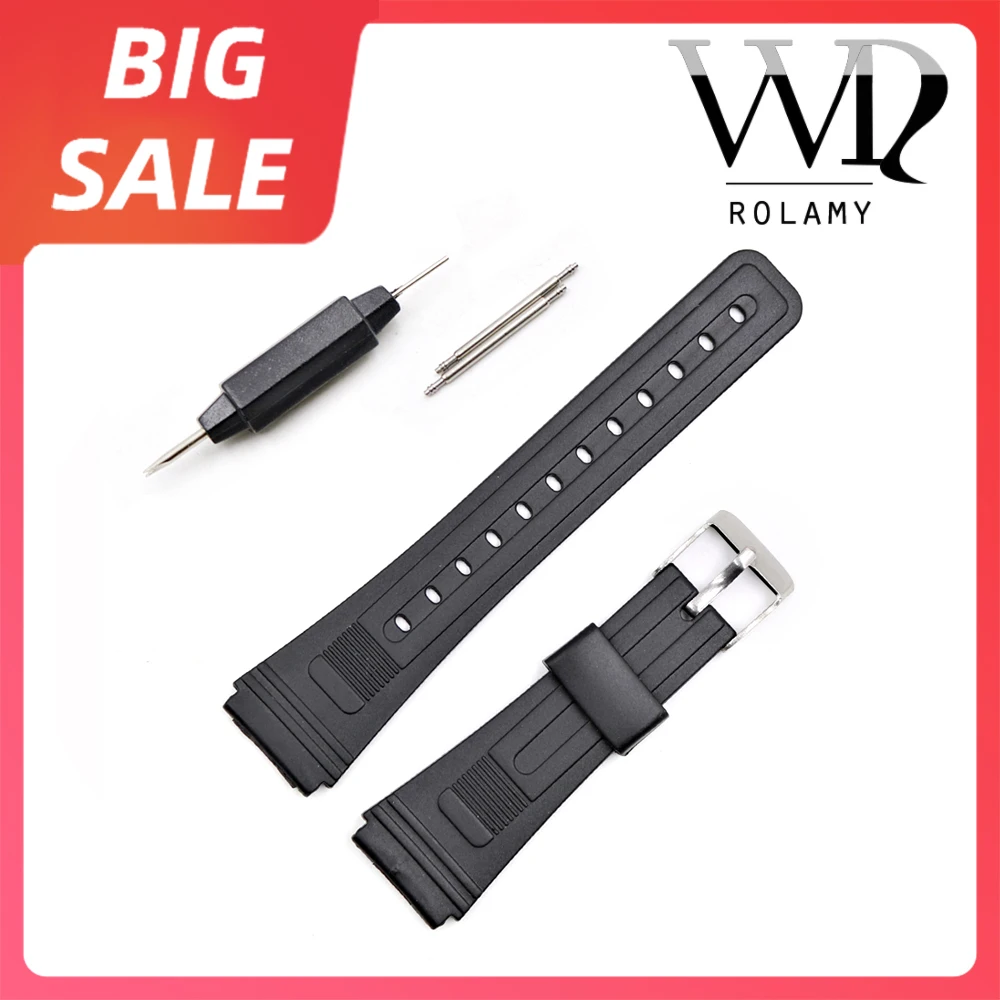 

Rolamy 20mm Top Black Watch Band Silicone Rubber Straight End Men Lady Replacement Loop For Seiko Omega IWC Casio Brand Watch