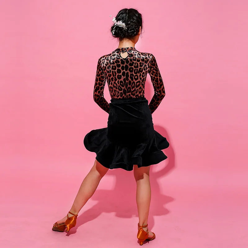 Для девочек латинские танцы бархат Румба леопардовая расцветка костюм с