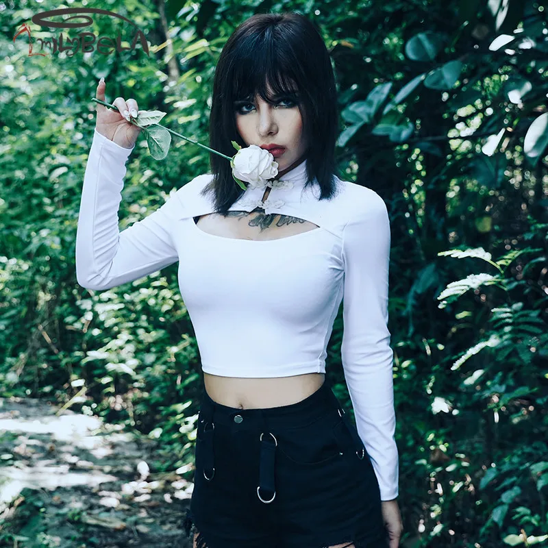 Imily Bela короткий топ с длинным рукавом футболка в готическом стиле женская