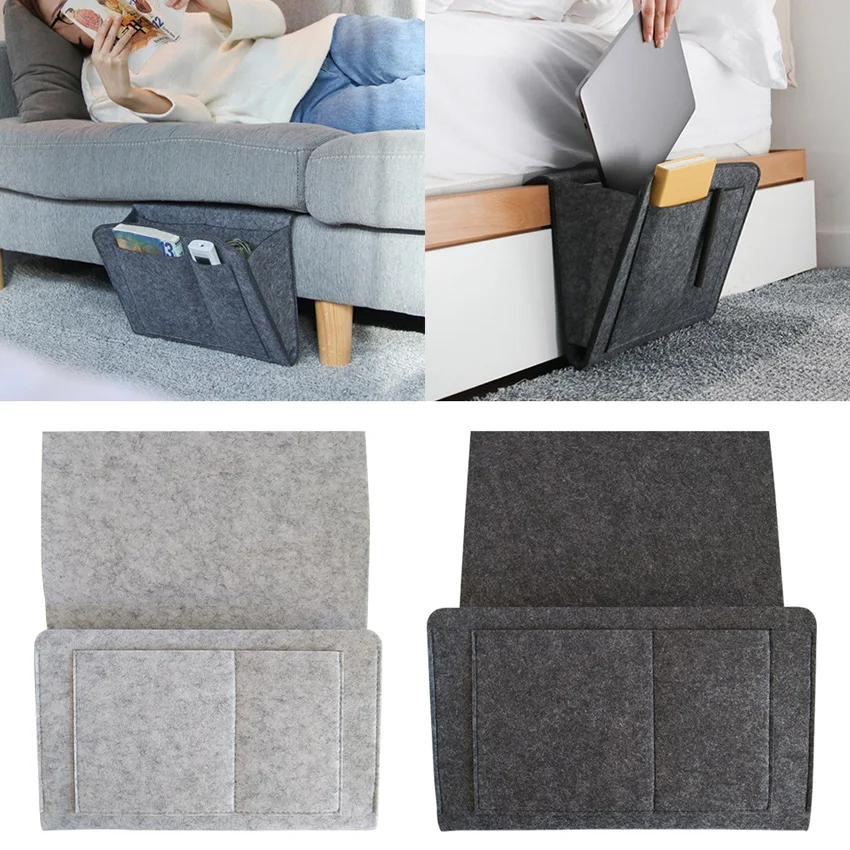 

Practical Felt Bedside Storage Hanging Bag Gadget Organizer Caddy Bed Book IPad Sofa Holder Pockets 32cm x 20cm