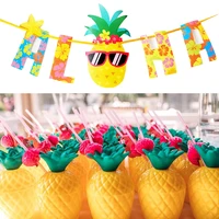 pineapple aloha banner drink cups hawaii luau bunting garland beach party decoration tropical summer pool party supplies