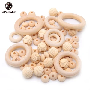 Деревянные бусины для прорезывания зубов Let's Make, не содержит БФА, пищевая нить, деревянные бусины для младенцев, детские погремушки, игрушки для спортзала, детские деревянные прорезыватели