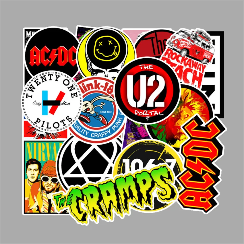 100 шт./компл. музыкальная тема панк-рок группа модные крутые водонепроницаемые наклейки детские игрушки декор чемодан велосипеда, автомобиля гитара скейтборд