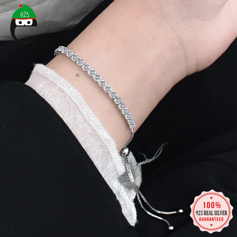 

ElfoPlataSi Аутентичные 925 серебро модные милые 3 мм ослепительно CZ браслет для женщин, Свадебная вечеринка, подарок на день рождения, DS671