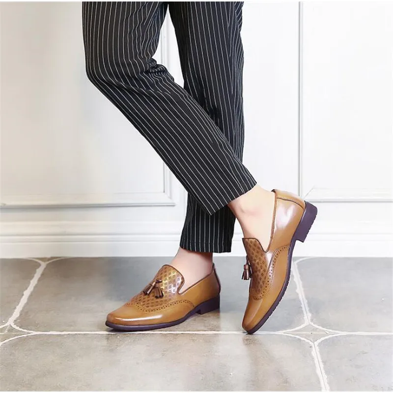 High Quality New Men Tassel Loafers PU Leather Shoes Elegant Dress Shoe Simple Slip On Man Casual Footwear Moccasins shoes | Обувь