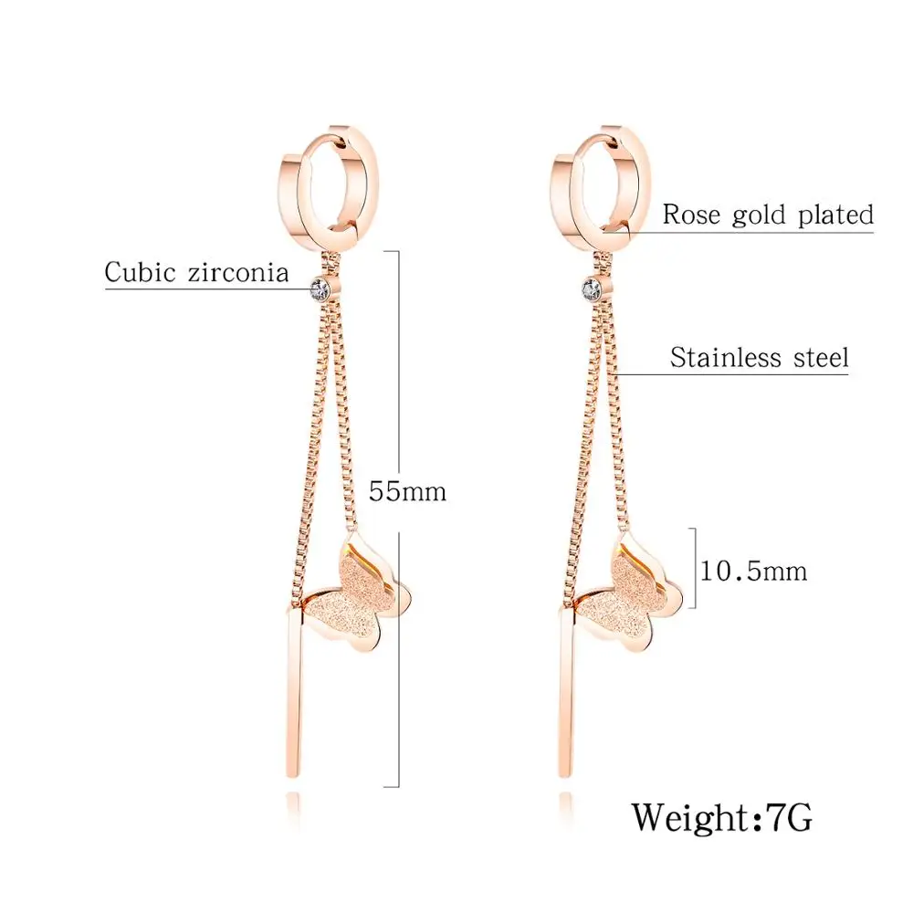 Женские серьги-кольца с бабочкой EyeYoYo длинные цепочки из нержавеющей стали