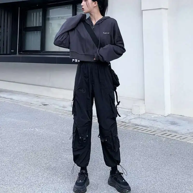

Women Cargo Harem Pants High Waist Casual Pockets Trousers Fashion Male Joggers Black Pants Hip Hop Streetwear