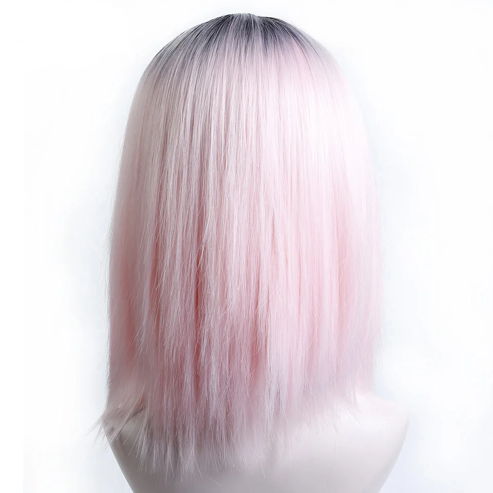 Женские прямые термостойкие синтетические парики MEIFAN черные или розовые