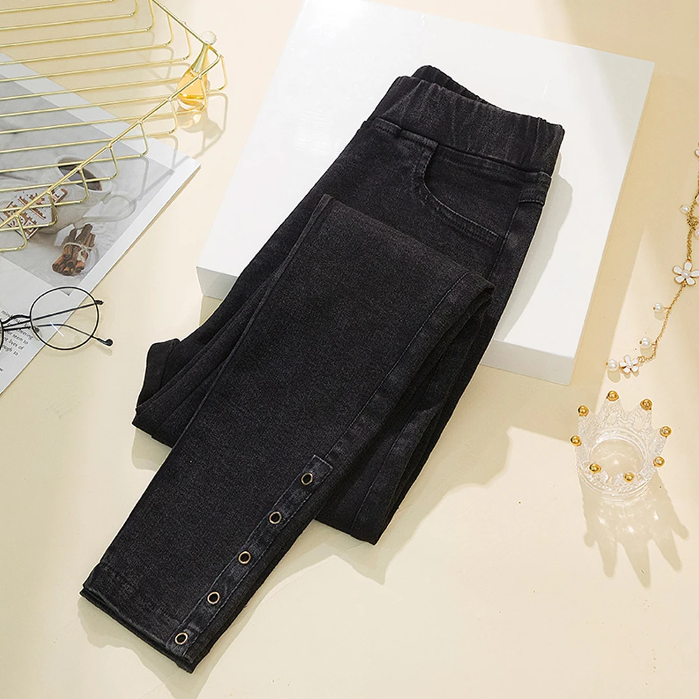 

Women Pencil Pants Skinny Leggings Imitation Denim High Waist Pants Trousers Plus Size Ladies Fashion Stretch Casual Pants