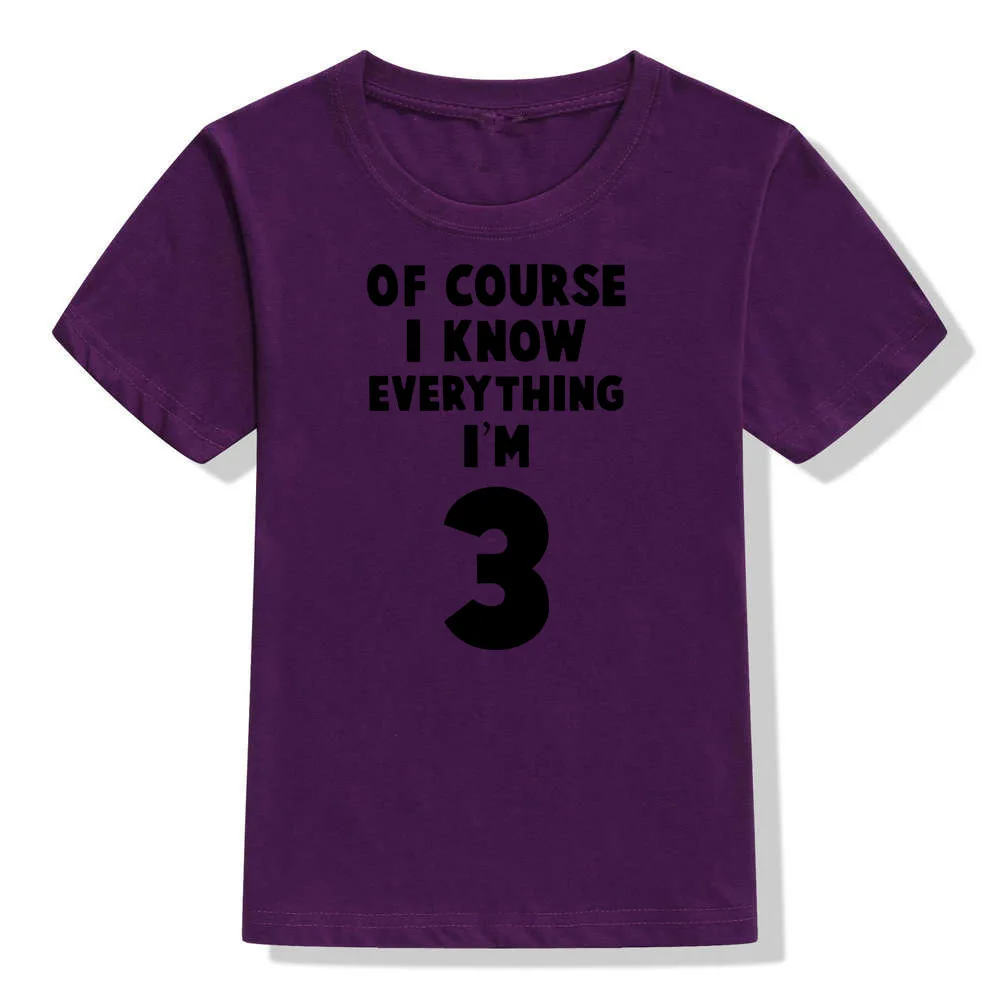 51W4-KSTPP- Конечно, Детская футболка с надписью «I Know Everything I'm 3» для мальчиков и девочек на день рождения на 3 дня рождения модные повседневные футболки для малышей забавные детские топы - Цвет: 51W4-KSTPP-