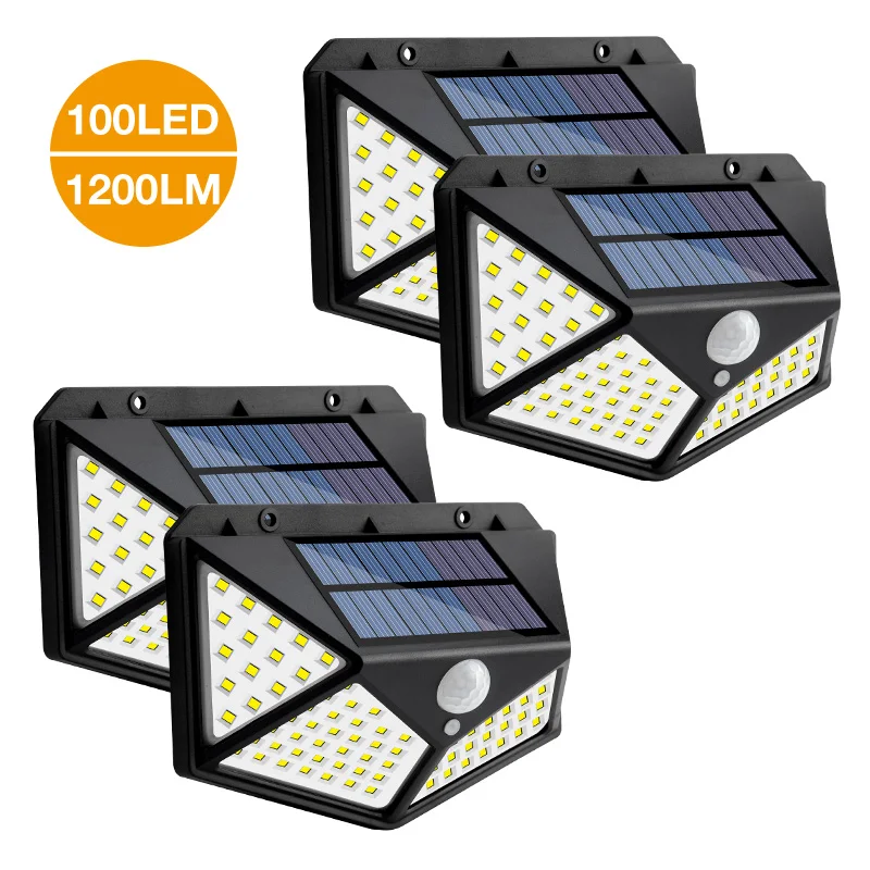 

1/2/4PCS 100 LED Solar Light Outdoor Solar Wall Lamp PIR Motion Sensor Lamp Waterproof Solar Light For Garden Decoration Street
