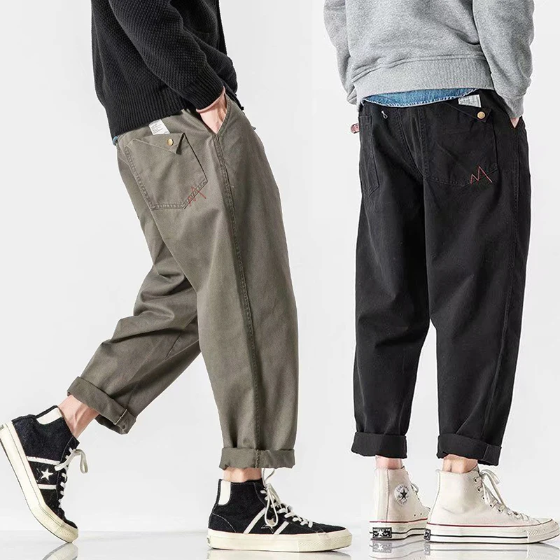 

Men Casual Pants Vintage Retro All-match Cargo Trousers Stylish Solid Simple High Street Loose Versatile Straight Korean Style