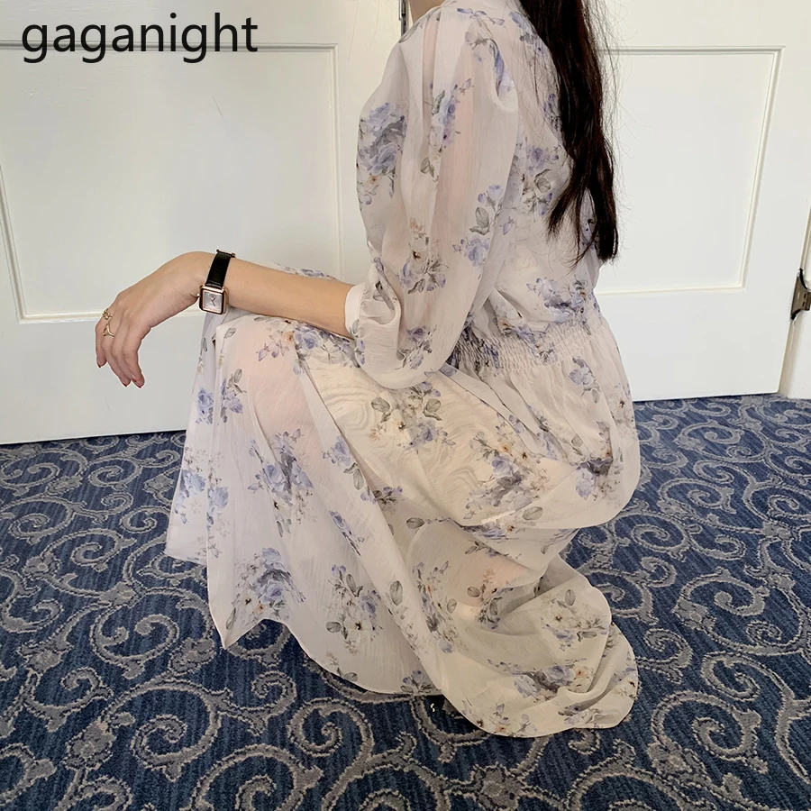 Женское шифоновое платье макси Gaganight винтажное праздничное с пышными рукавами и