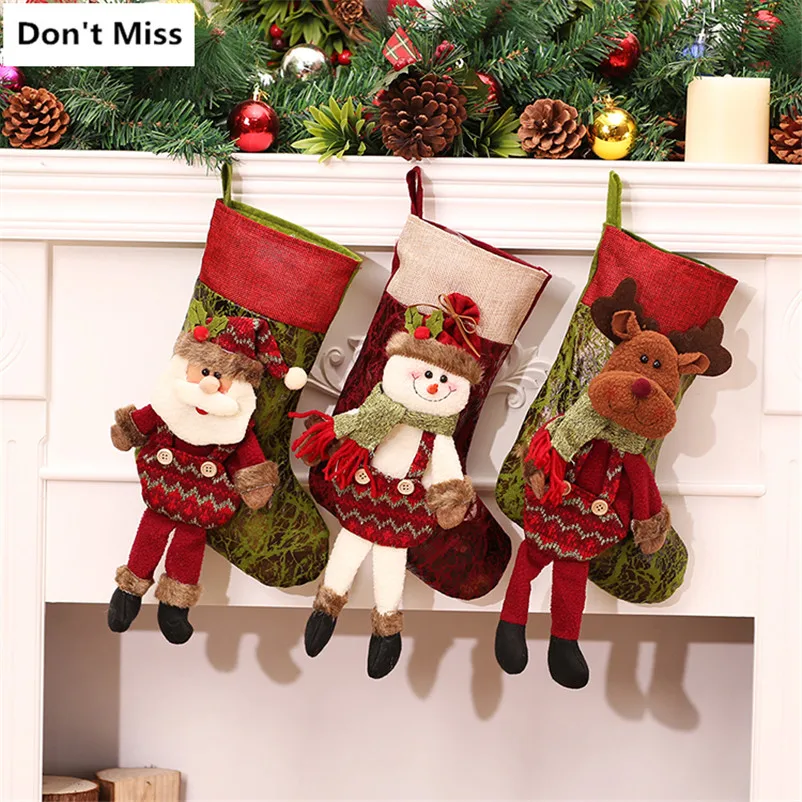 Рождественские декоративные чулки с Санта-Клаусом снеговик лося елочные