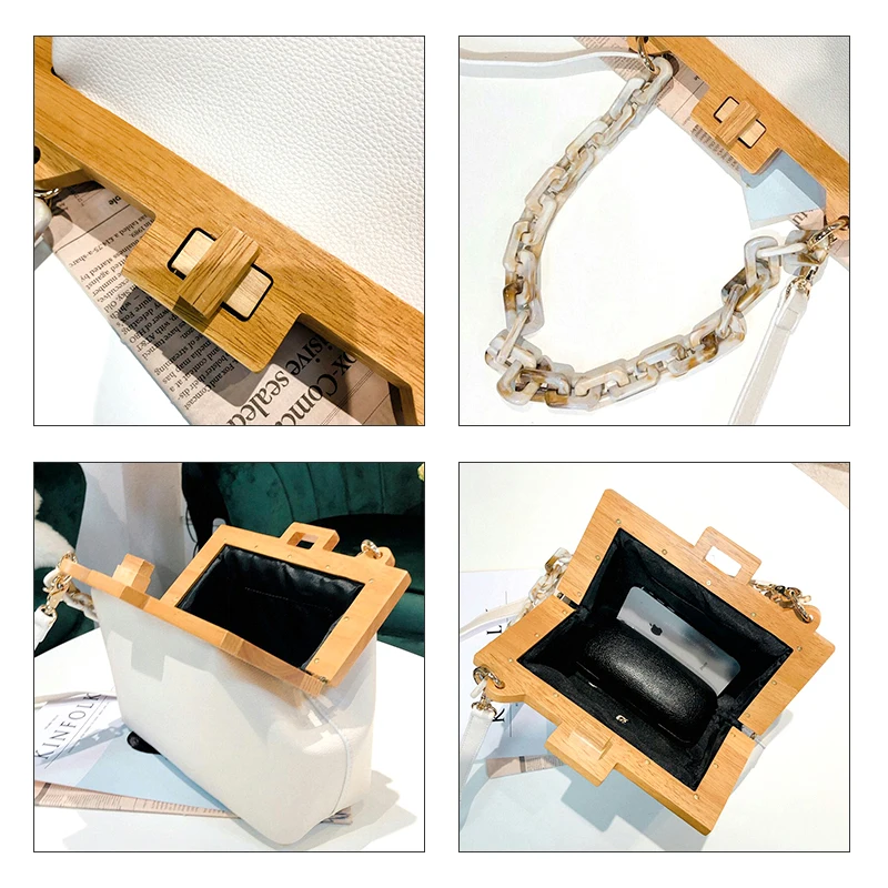 Женская сумка через плечо с деревянной застежкой роскошная дизайнерская