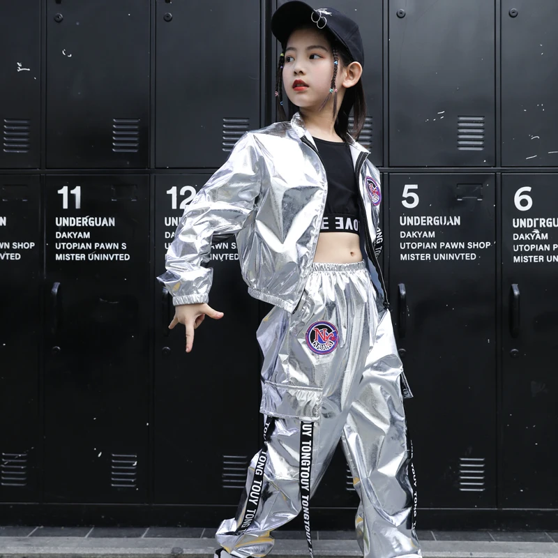 

Boys Hip Hop Jacket Girl Jazz Jogger Pants 2 Pcs Set Kids Sequins Street Dance Outfit Teen Shining Children Costume Streetwear