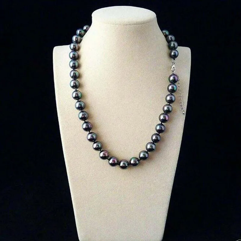 

Genuine 10mm Rainbow Black South Sea Shell Pearl Fashion Necklace 18"Rare