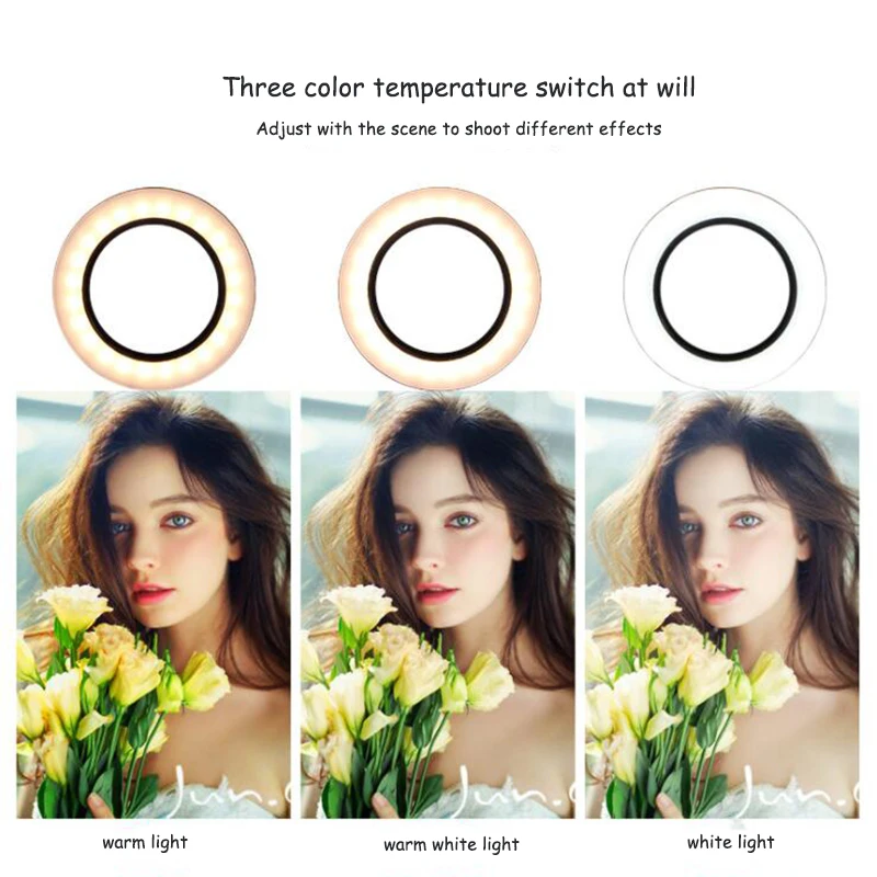 

10 Inch LED Selfie Ring Light with Tripod Adjustable Three-color Temperature Foldable USB Live Broadcast Bracket Fill Light