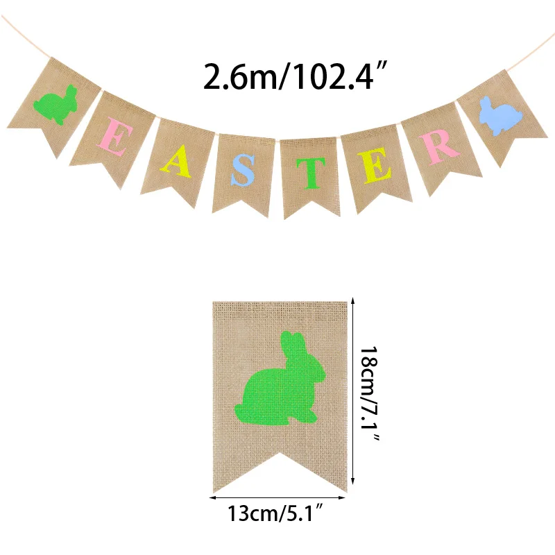 2/2.6m Easter Decoration Rabbit Bunny Jute Burlap Banner Flags For Celebration Easter Party Festival Home Decor Hessian Bunting images - 6