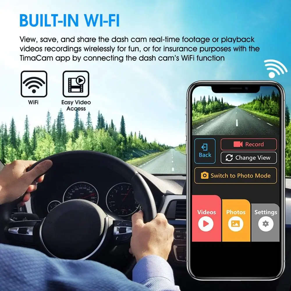 Видеорегистратор Pruveeo T7 4K встроенный Wi-Fi GPS UHD 2160P для автомобилей 2 4-дюймовый
