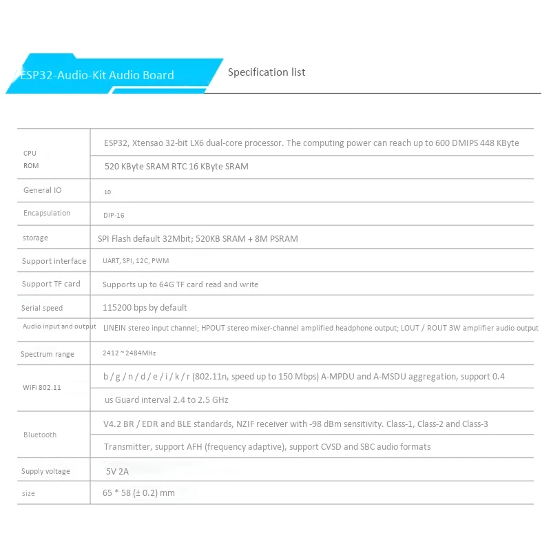 

HOT-ESP32-Aduio-Kit WiFi+ Bluetooth Module ESP32 Serial to WiFi / ESP32-Aduio-Kit o Development Board ESP32-A1S