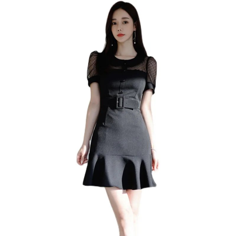 

COIGARSAM Preppy Style Ruffles Women dress New Summer Fashion Dresses Black 2255