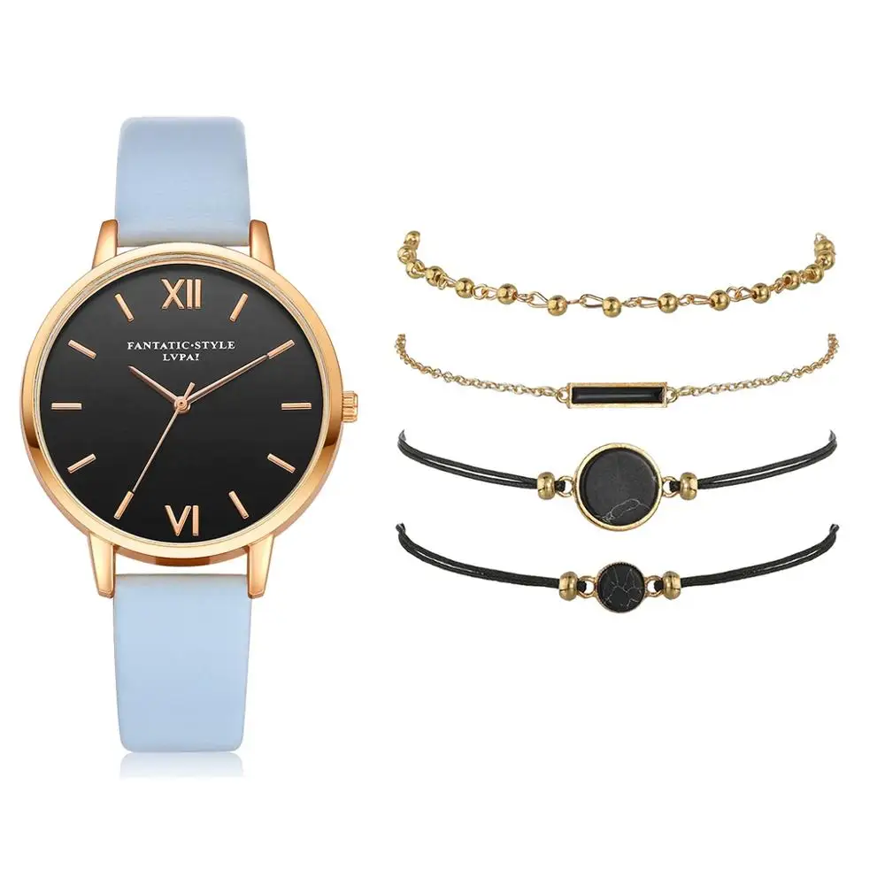 sky blue 5pcs set 5 шт., женские часы и браслеты, набор, Montre Femme, модное платье, часы, женские Аналоговые кварцевые наручные часы, Reloj Mujer, Часы серьги - Цвет: sky blue 5pcs set