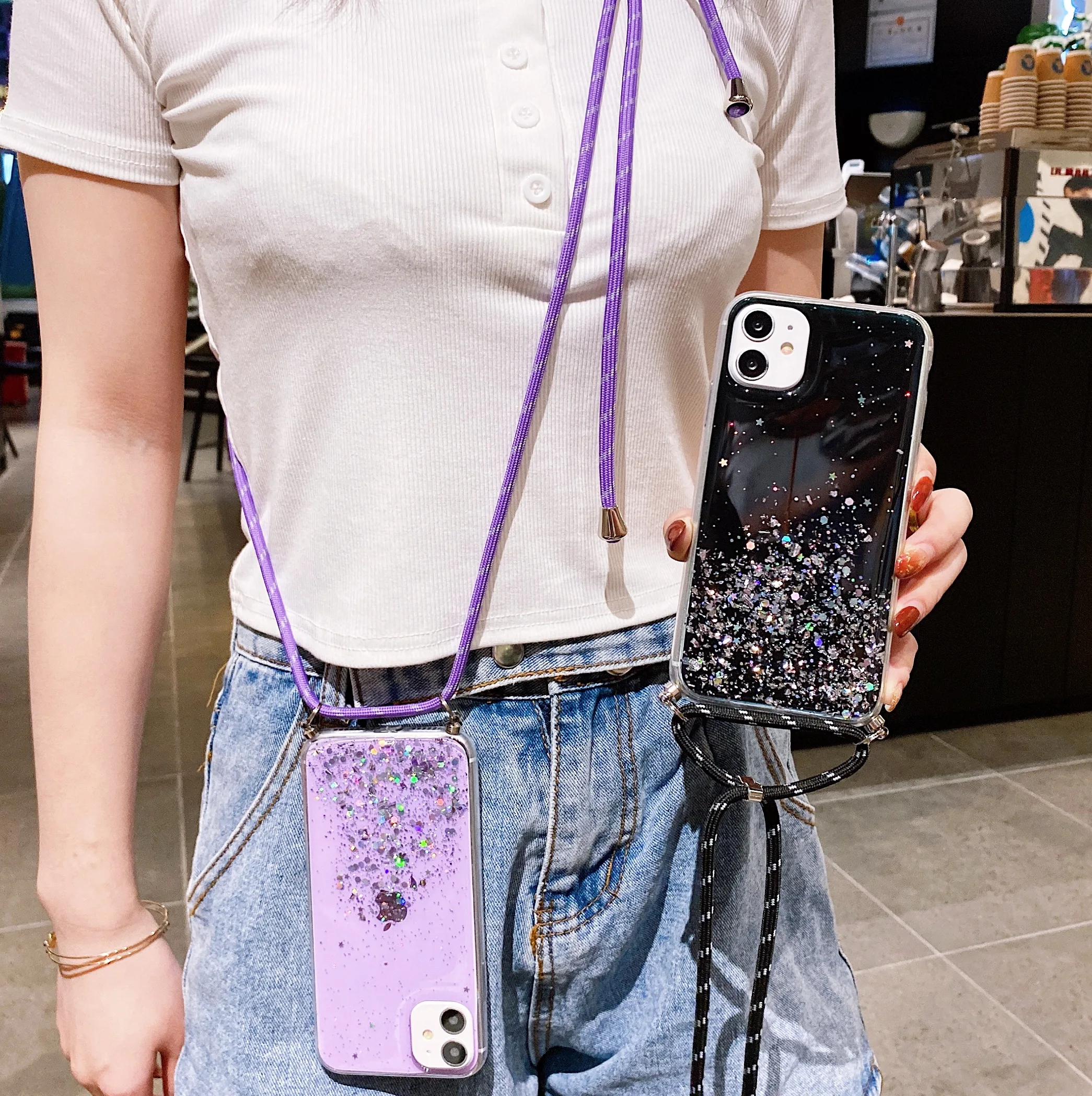 for huawei p smart 2021 case glitter lanyard strap cord chain shell cover on huawei p smart z 2021 2020 2019 phone cases fundas free global shipping