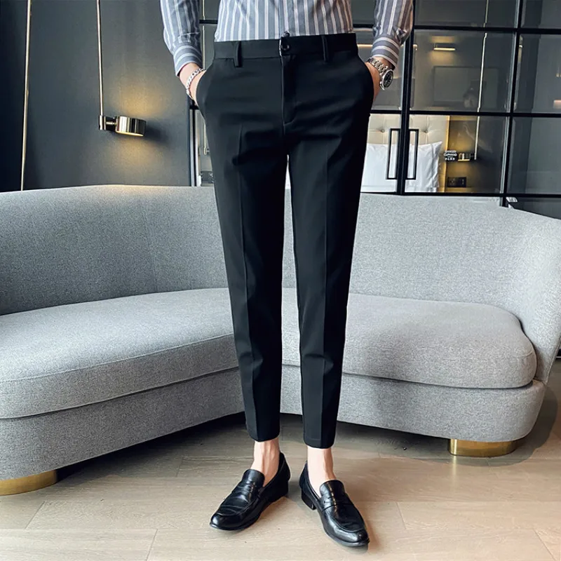 

Black Grey Men Suit Pants 2020 Autumn Business Dress Pants British style Casual Slim Fit Office Social Trousers Men Clothing
