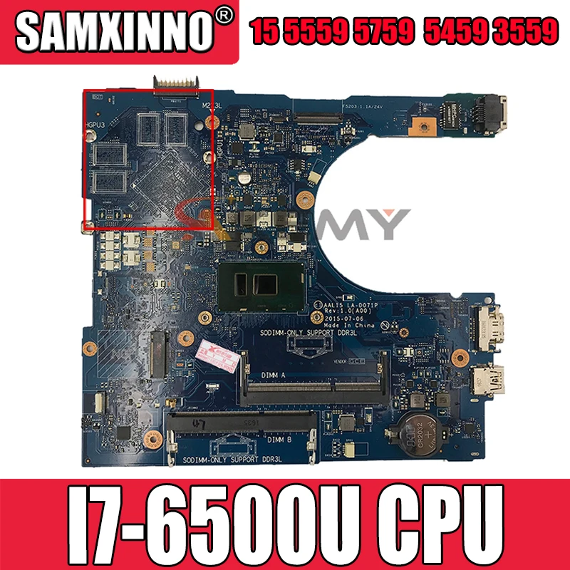 

Original Laptop motherboard For DELL Inspiron 15 5559 5759 5459 3559 I7-6500U Mainboard CN-0GGN3F 0GGN3F AAL15 LA-D071P SR2EZ