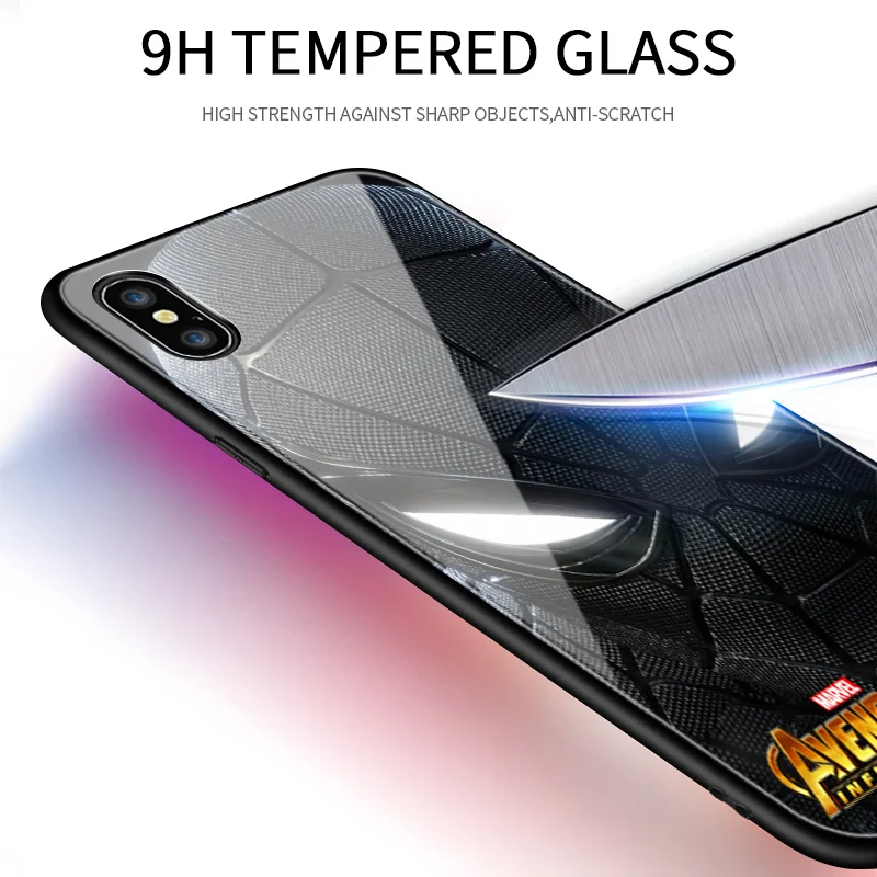 Для iPhone 7 8 Plus 6 6S SE 2020 чехол Marvel с человеком пауком Мягкий край закаленное стекло