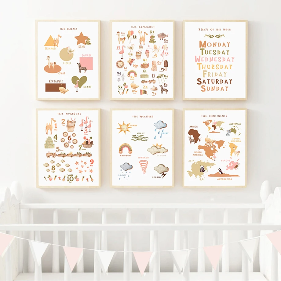 

Paint By Number ABC Alphabet Shape Map Weather Wall Art Canvas Painting Nordic Posters And Prints Wall Pictures Kids Room Decor