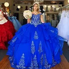 Пышное Бальное платье, платья для Quinceanera, Королевского синего цвета, кружевные платья для выпускного вечера с аппликацией, 2020, милое платье с открытыми плечами и бусинами, кристаллами, 16