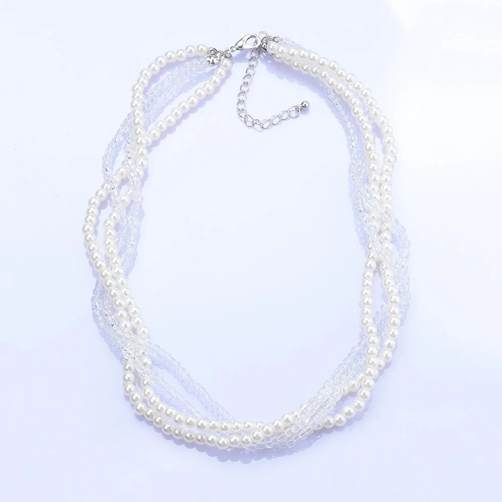 Многослойное колье-чокер из искусственного жемчуга с прозрачными хрустальными