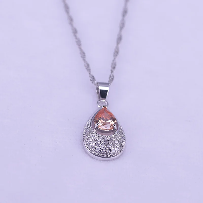 Risenj 925 Sterling Silver Jewelry Pear Champagne Zircon Stud Earrings Ring Necklace Bracelet Set Romantic Bridal