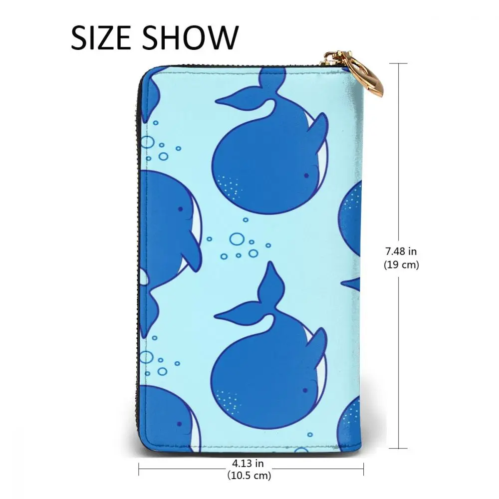 

2021 Fashion Long Leather Wallets Blue Dolphin Unisex Classic Purse Zipper Wallet with Card Holder