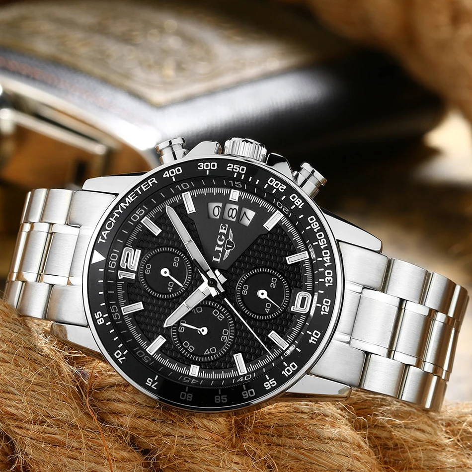 Часы-хронограф мужские водонепроницаемые полностью стальные в стиле милитари |