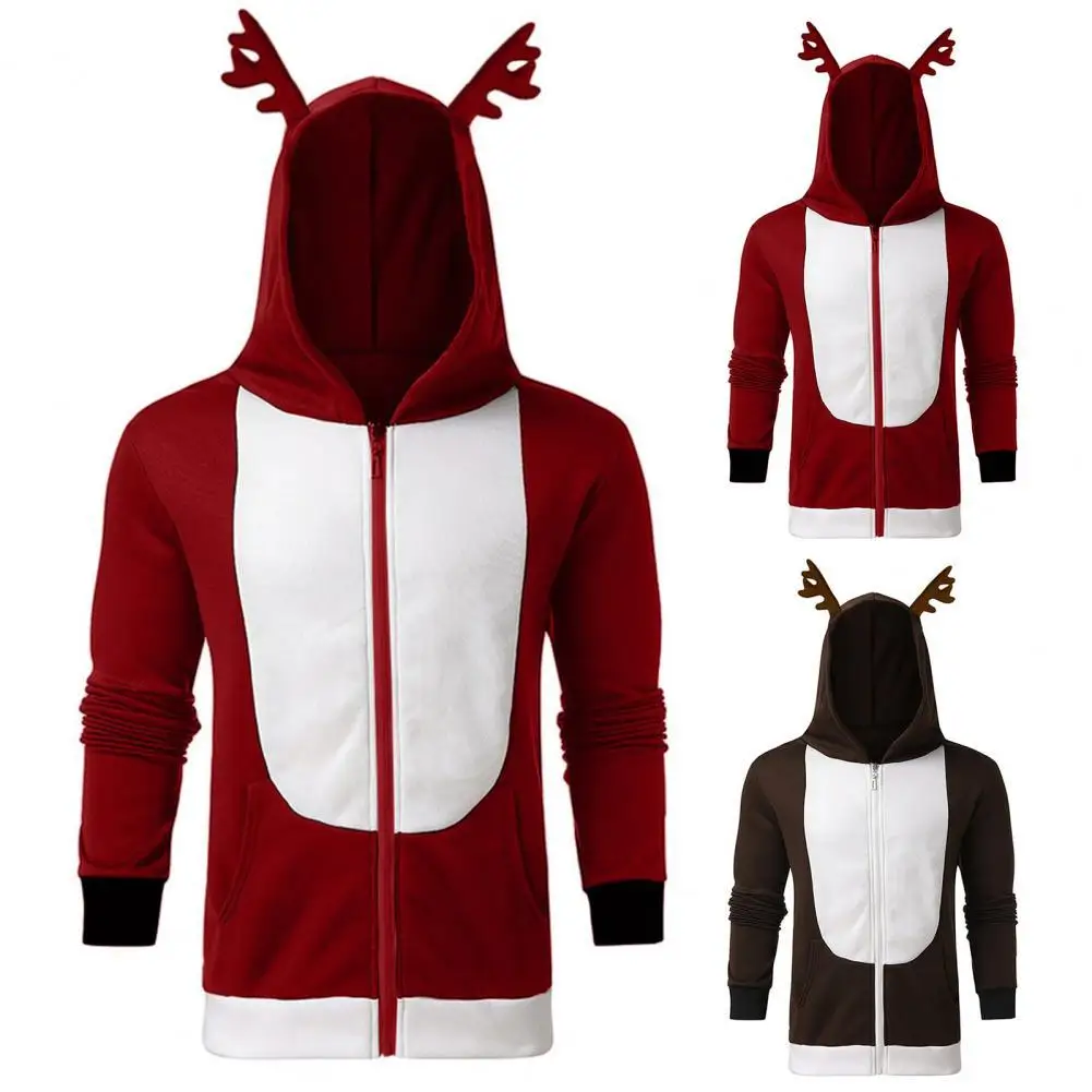 

Рождественская Толстовка, лоскутный кардиган с ушками лося, худи с капюшоном для праздничной рождественской вечеринки, Мужская одежда, муж...