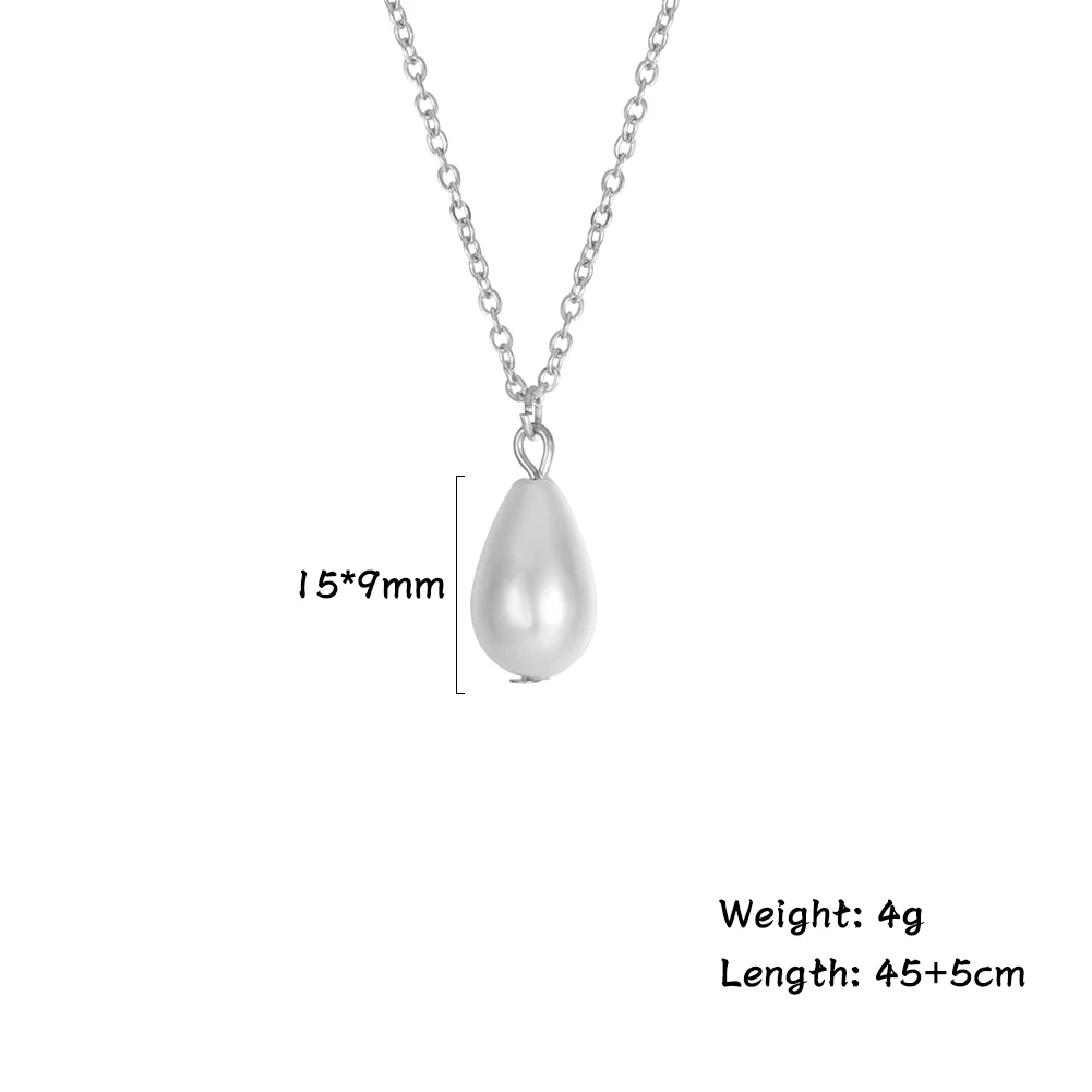 

Lucktune Simple Teardrop Pearl Necklace Pendant For Women Stainless Steel Choker Link Chain Pearl Jewelry Valentine Gift for Her