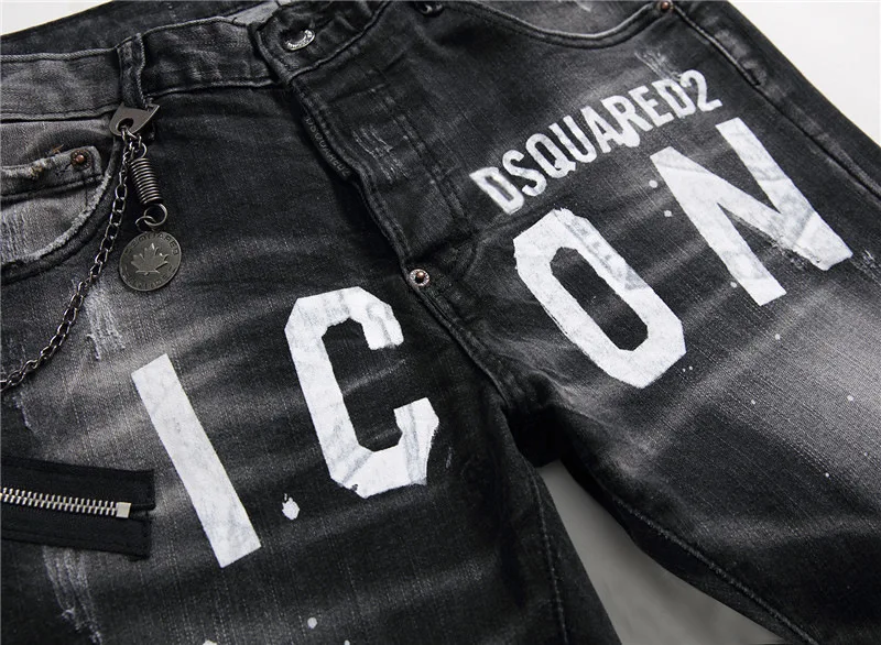 Dsquared2 Men's Slim Stretch Jeans Small Feet Trendy Pants Men's Punk Tight Pants
