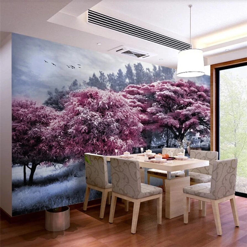 

wellyu Custom wallpaper 3D stereo photo murals beautiful pink forest tree elk landscape background wall painting 3d wallpaper