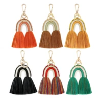 fiber art over the rainbow mini macrame keychain pastel color rainbow keyring for bag decor boho shaggy key chain with tassel