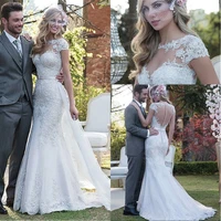 elegant tulle 2 in 1 mermaid wedding dress with lace appliques beadings detachable skirt for bride wedding gowns